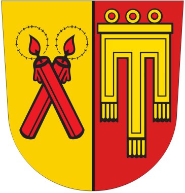 Kirchdorf ve der Iller topluluğunun arması. Almanya. Beyazda izole edilmiş 