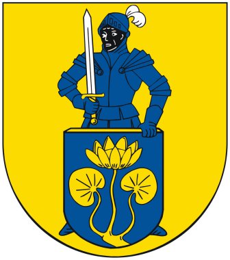 Seehausen şehrinin arması. Almanya. Beyazda izole edilmiş 