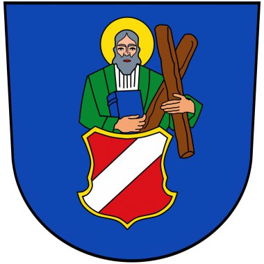 St. Andr şehrinin arması. Avusturya. Beyazda izole edilmiş 