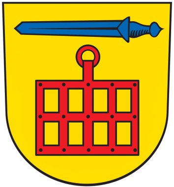 Mitingen cemaatinin arması. Almanya. Beyazda izole edilmiş 