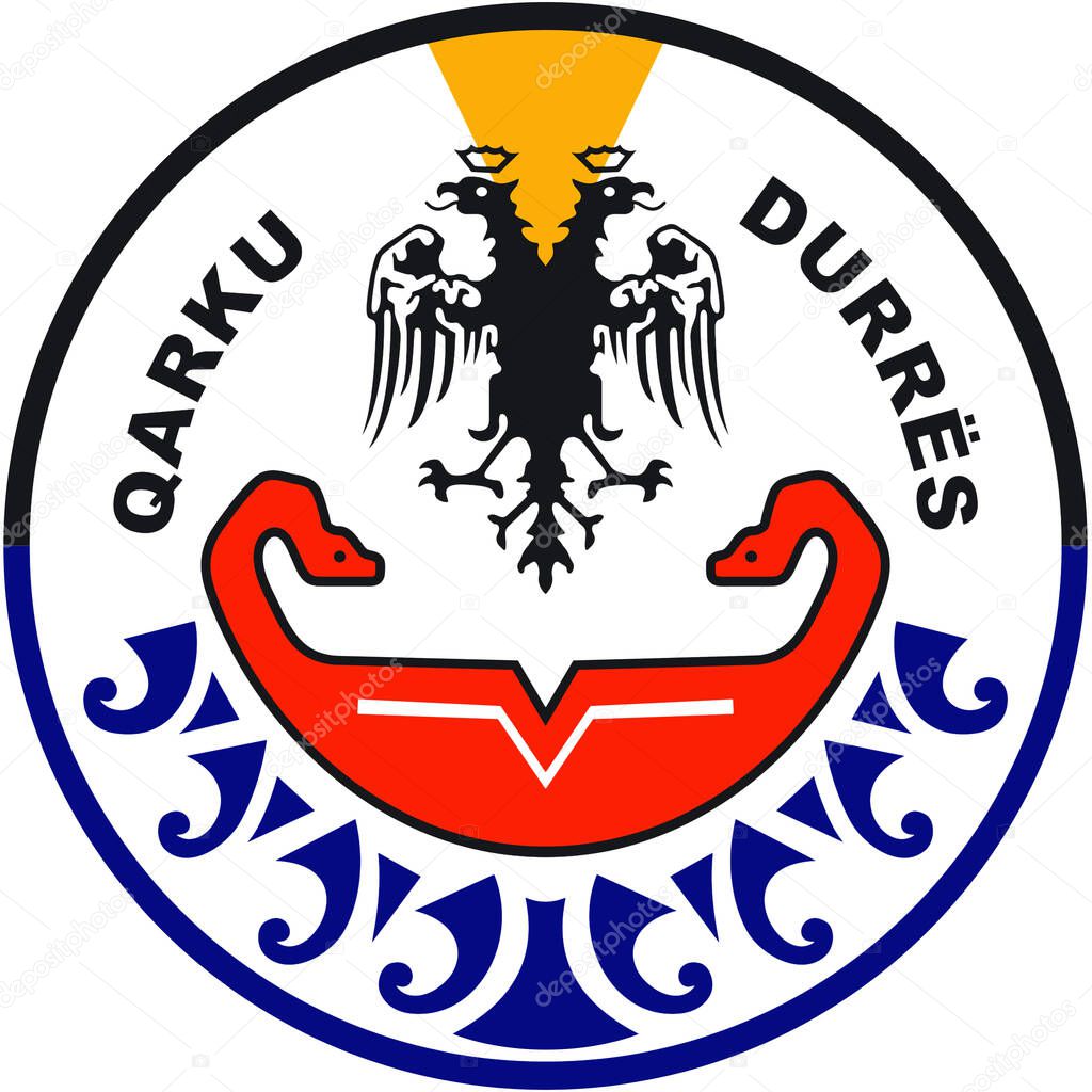 Coat of arms of the Durres region. Albania. Isolated on white 