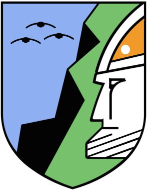 Vesturbyggd belediyesinin arması. İzlanda. Beyazda izole edilmiş 