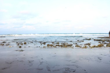 Sea Ocean Wave hit the rock at beach. Seascape. Focus on foreground