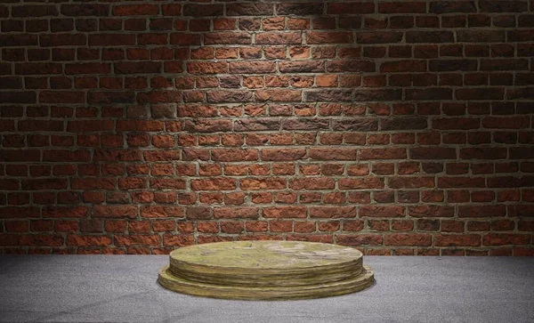 3D Podium in Room Red Brick Texture Background with Spotlight Down