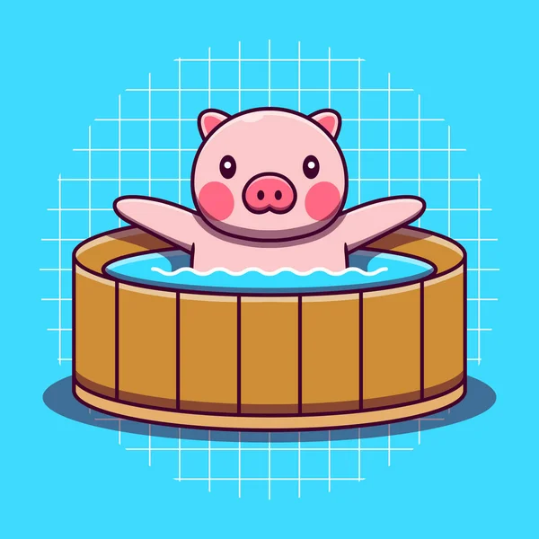 Cute Pig Character Bathing Flat Cartoon Style — Wektor stockowy