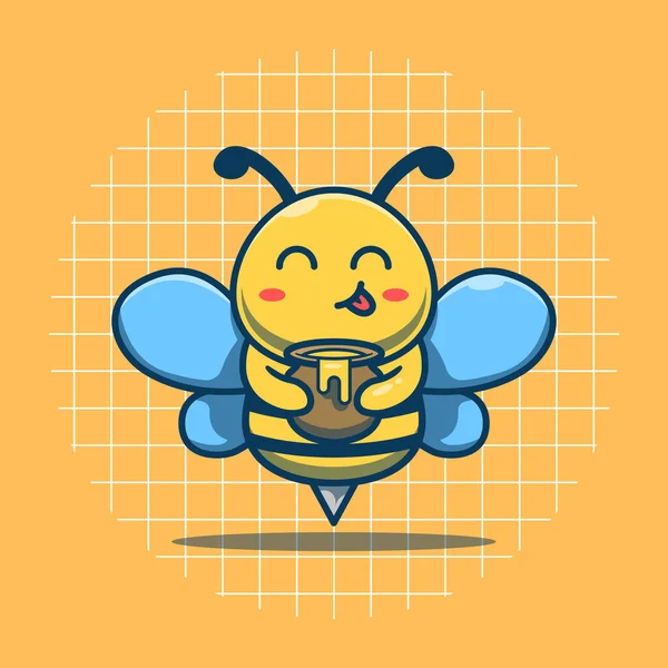 Cute Bee Character Holding Honey Vector Illustration Flat Cartoon Style — Wektor stockowy