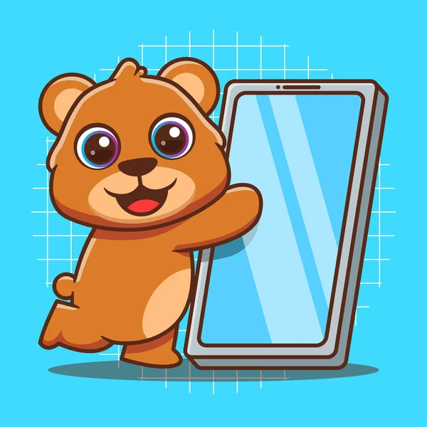Bear Character Hugging Smart Phone Vector Illustration — Vector de stock