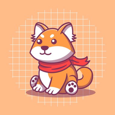 Kırmızı eşarp vektör çizimi takan şirin shiba Inu karakteri