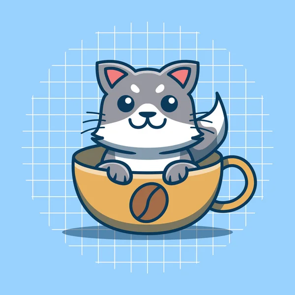 Симпатичный Персонаж Кошки Чашке Векторной Иллюстрации Кофе — стоковый вектор