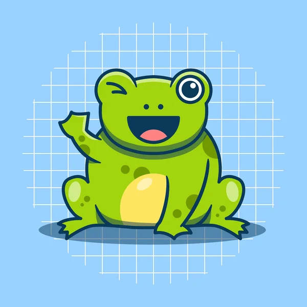 Cute Frog Character Waving Vector Illustration Flat Cartoon Style — Stock Vector