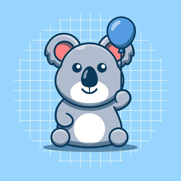 Cute Koala Holding Blue Balloon Vector Illustration Flat Cartoon Style — Vetor de Stock