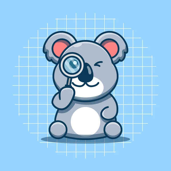 Cute Koala Looking Magnifying Glass Vector Illustration Flat Cartoon Style — Vector de stock
