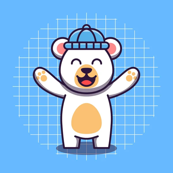 Cute Polar Bear Character Wearing Hat Happy Expression — Vector de stock