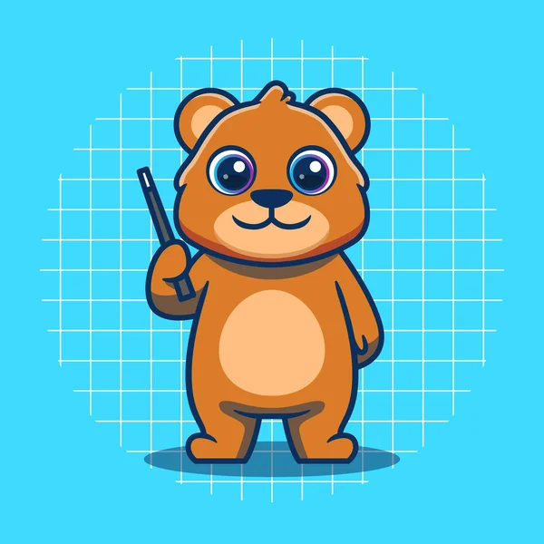 Cute Bear Holding Stick Vector Illustration — Vetor de Stock