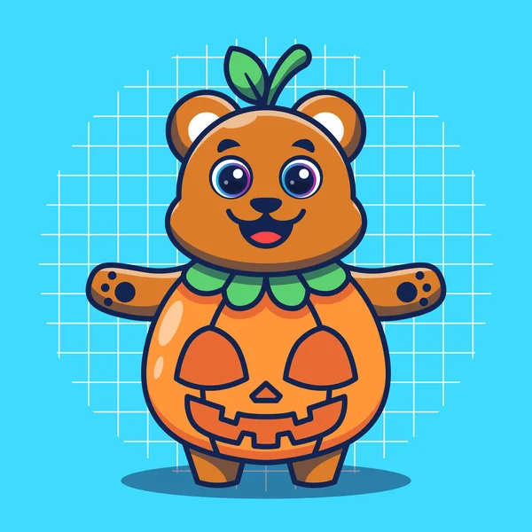 Cute Bear Pumpkin Costume Vector Illustration Halloween Celebration — Stockvektor