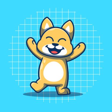 Cute dog mascot with happy expression vector illustration. Flat cartoon style.
