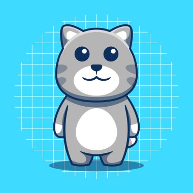 Cute gray cat with standing pose vector illustration.