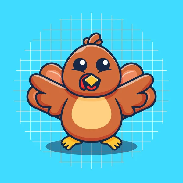 Cute Turkey Mascot Wings Vector Illustration Cartoon Cute Animal Mascot — Stock Vector