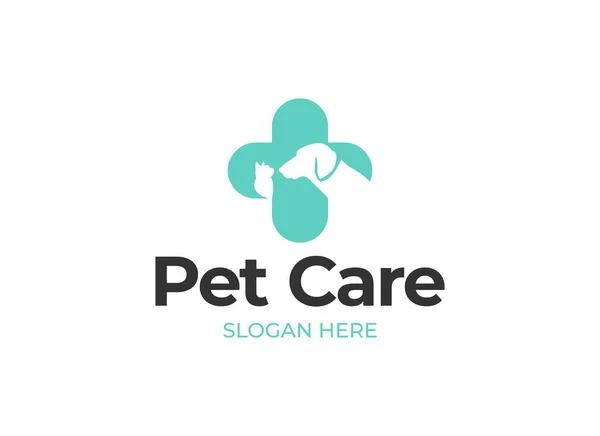 Pet Clinic Logo Design Template Cat Dog Vector Silhouette — Stock Vector