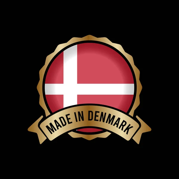Gold Badge Stamp Label Button Made Denmark — Stock Vector