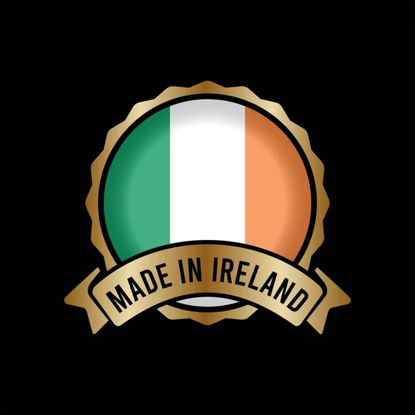 Gold Badge Stamp Label Button Made Ireland — Stock Vector