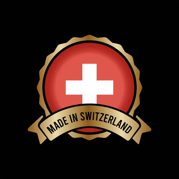 Gold Badge Stamp Label Button Made Switzerland — Stock Vector