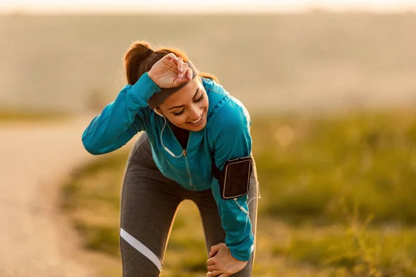 Young Female Runner Feeling Exhausted Jogging Nature — Fotografia de Stock