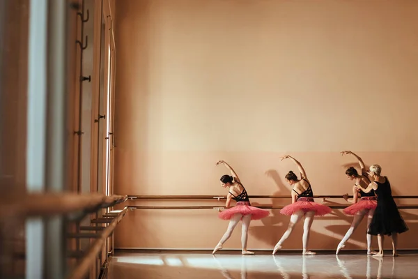 Back View Female Ballet Dancers Having Class Ballet Teacher Dance — Stock fotografie