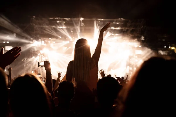 Back View Woman Having Fun Music Festival While Being Someone — Foto Stock