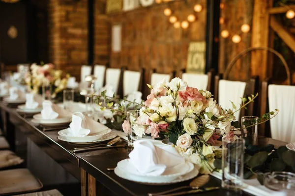 Floral Arrangement Dining Table Wedding Venue — 스톡 사진