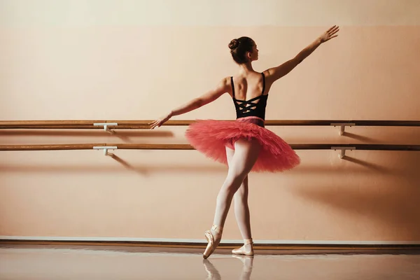 Back View Female Ballet Dancer Practicing Ballet Studio Copy Space — Φωτογραφία Αρχείου