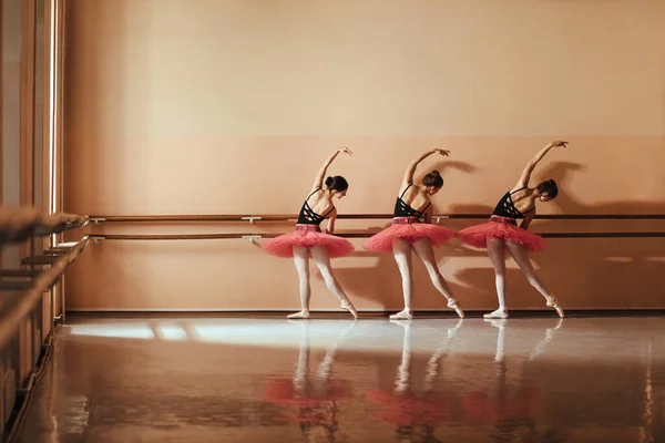 Back View Female Ballet Dancers Practicing Ballet School Copy Space — Fotografia de Stock