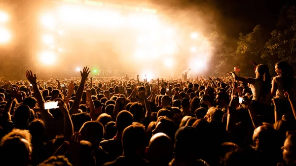 Rear View Large Group Music Fans Front Stage Music Concert – stockfoto