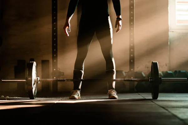 Unrecognizable Sportsman Having Weightlifting Training Gym Copy Space — Fotografia de Stock