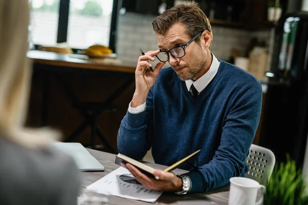 Financial Advisor Having Consultations Client Asking Questions Home Finances While — Photo