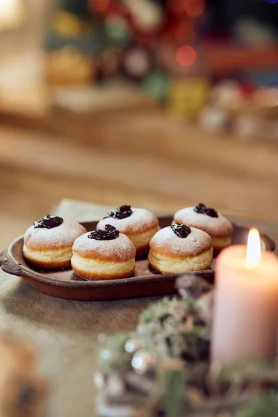 Sufganiyah Jam Filled Donuts Hanukkah Home — Stock Photo, Image