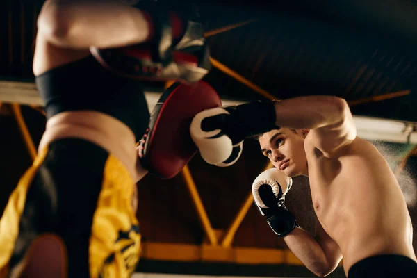 Low Angle View Boxers Working Out Sports Training Boxing Club — Foto de Stock