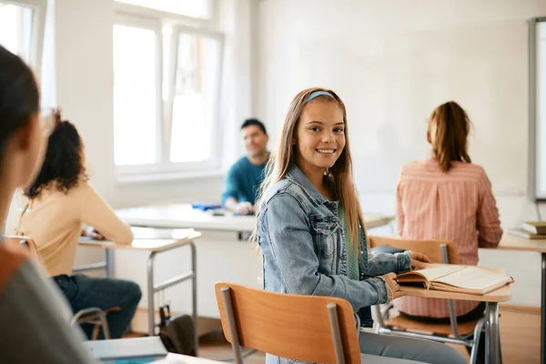 Happy High School Student Sitting Class Classroom Looking Camera — Foto de Stock
