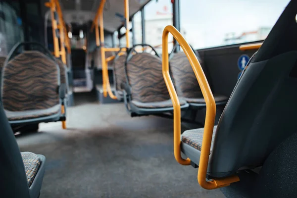 Close Empty Bus Interior Global Covd Epidemic — стоковое фото