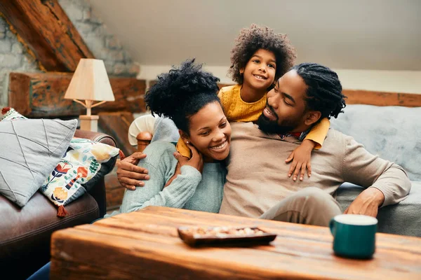 Embraced African American Family Relaxing Living Room Home — Foto de Stock