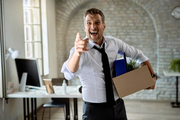 Angry Businesswoman Pointing His Index Finger Screaming Getting Fired Work — Stockfoto