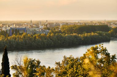 Urban skyline of city Novi Sad, Serbia and Danube river take from Petrovaradin fortress. 