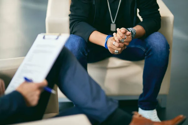 Close Anxious African American Adolescent Psychotherapy Session — Stock Photo, Image