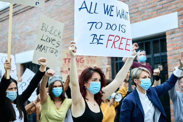 Multi Ethnic Crowd People Wearing Protective Face Mask While Taking — Zdjęcie stockowe