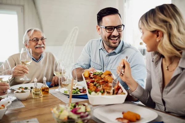 Happy Mid Adult Man Talking His Wife While Passing Her — Foto Stock