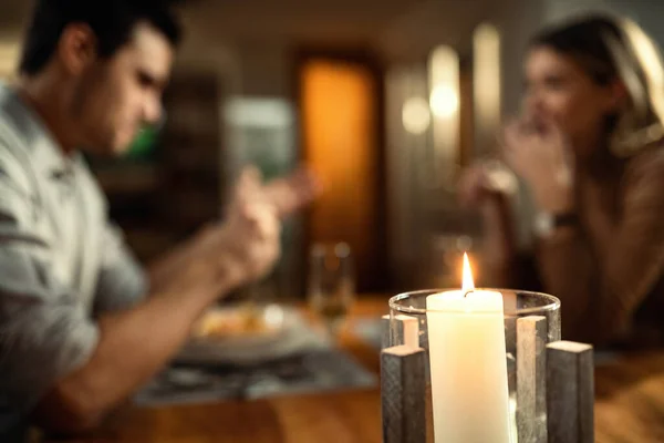 Close Candlelight Dining Table Couple Background — стоковое фото