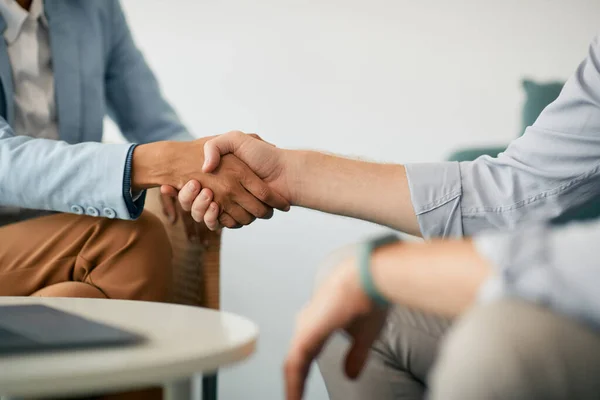 Close Coworkers Shaking Hands Business Meeting Office — Photo