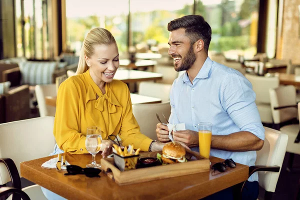 Happy Mid Adult Couple Enjoying While Having Lunch Together Restaurant — стоковое фото