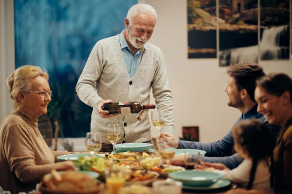 Happy Extended Family Enjoying While Having Lunch Together Dining Table — Foto Stock