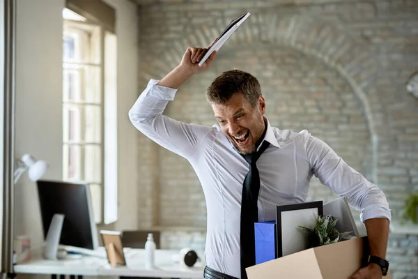 Mid Adult Businessman Feeling Frustrated Throwing His Belongings Getting Fired — Stockfoto